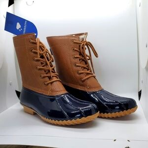 JBU Maplewood Waterproof navy tan women's Winter Rain boots size 8